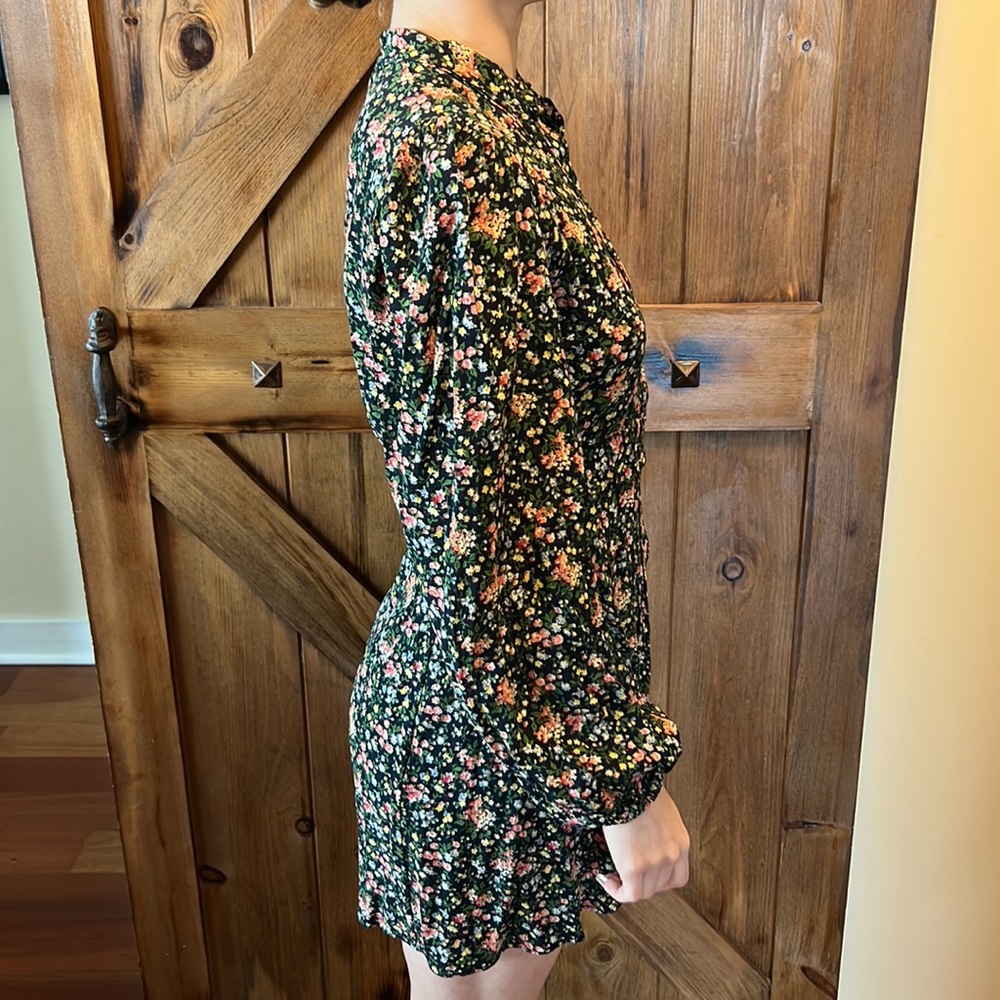 Sezane Dark Green Floral Mini Dress with Striped Waist Sash - Picture 8 of 13
